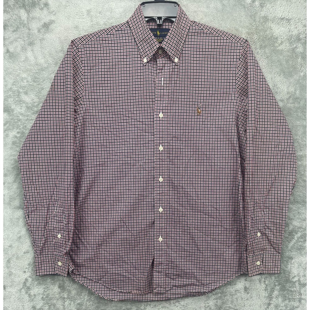 Ralph Lauren Mens Shirt Sz M Multicolor Check Button Up Long 100% Cotton Stretch